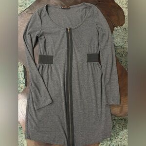 RARE Barami Sz S  Y2K gray, long-sleeve, zip-front dress with contrast Sides.